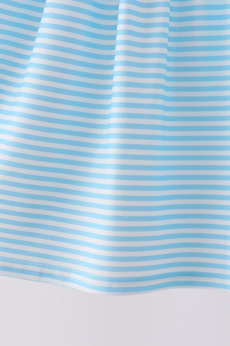 Blue Striped Princess Embroidery Ruffle Dress