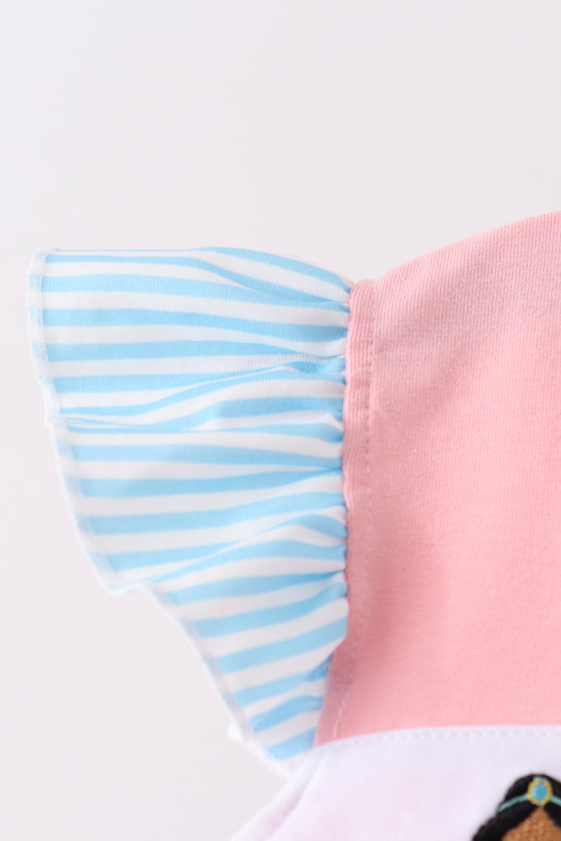 Pink Princess Embroidered Stripe Ruffle Pants Set