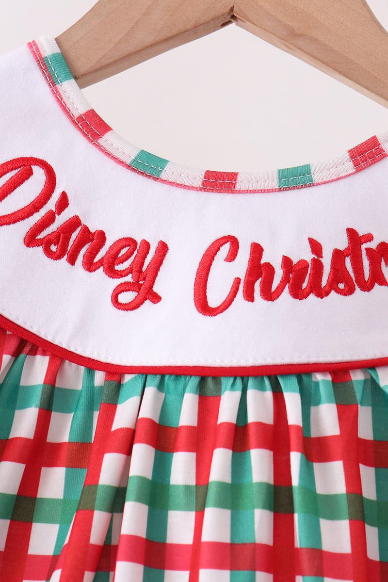 Red Character Embroidery Gingham Dress
