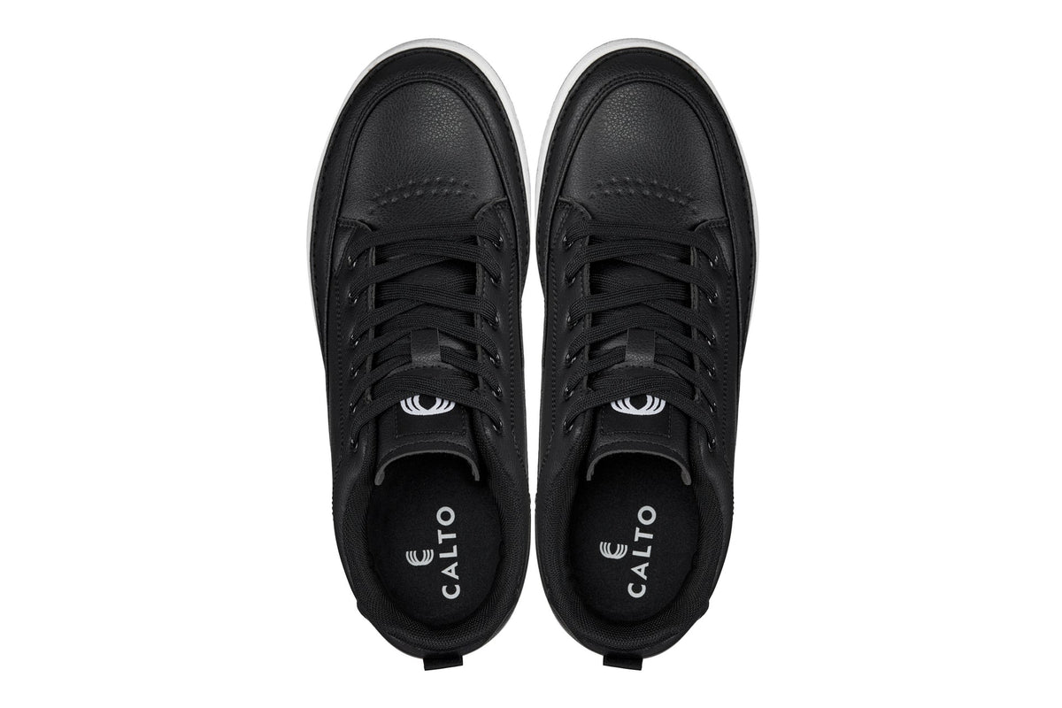 CALTO - Q271 - 2 Inches Taller (Black Noir) - Elevated Leatherette Micro-Perforated Sneakers