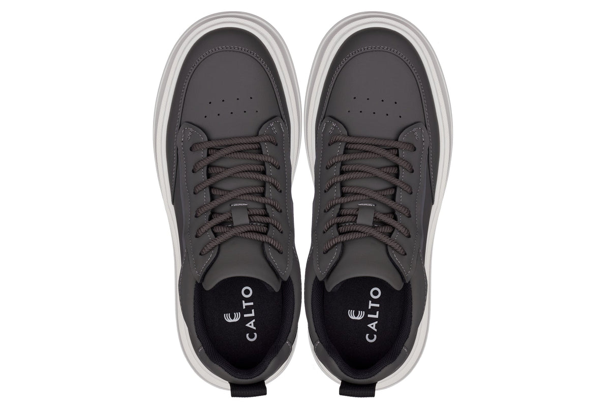 CALTO - Q432 - 2.6 Inches Taller Lightweight (Grey/White Sole) - Chunky Sole Sneakers