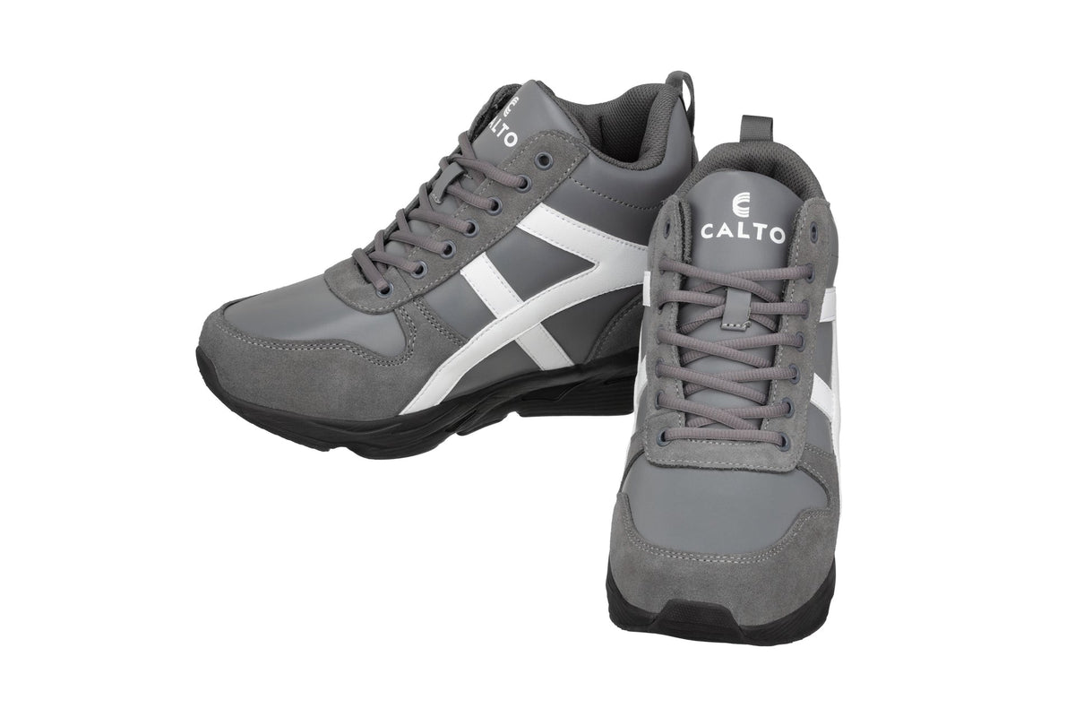 CALTO S22781 3.6-Inch Taller Grey/White Hiking Style Boots
