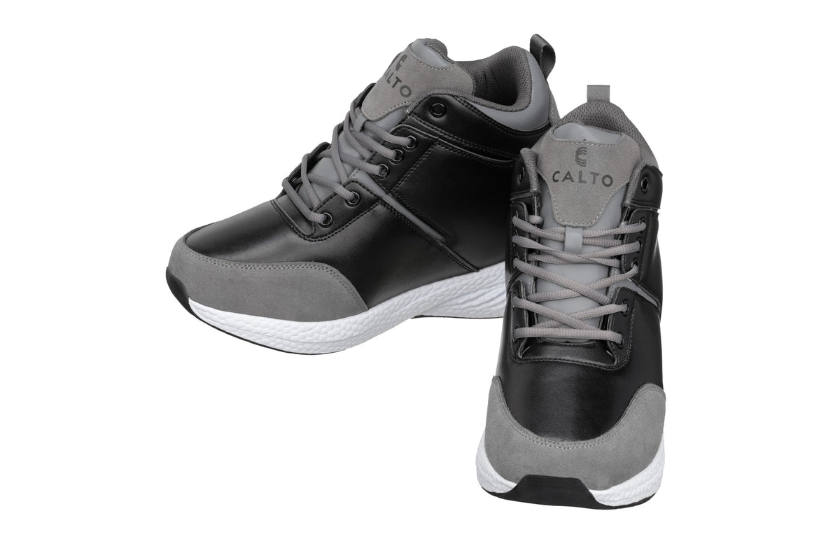 CALTO S22817 3.6-Inch Taller Black/Grey High-Top Sneakers