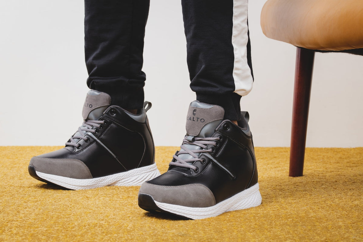 CALTO S22817 3.6-Inch Taller Black/Grey High-Top Sneakers