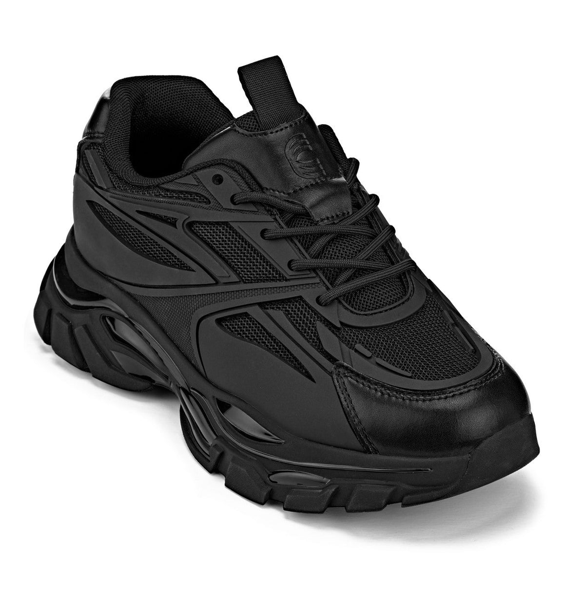 CALTO S5282 2.6-Inch Taller Jet Black/Onyx Sole Chunky Sole Sporty Sneakers