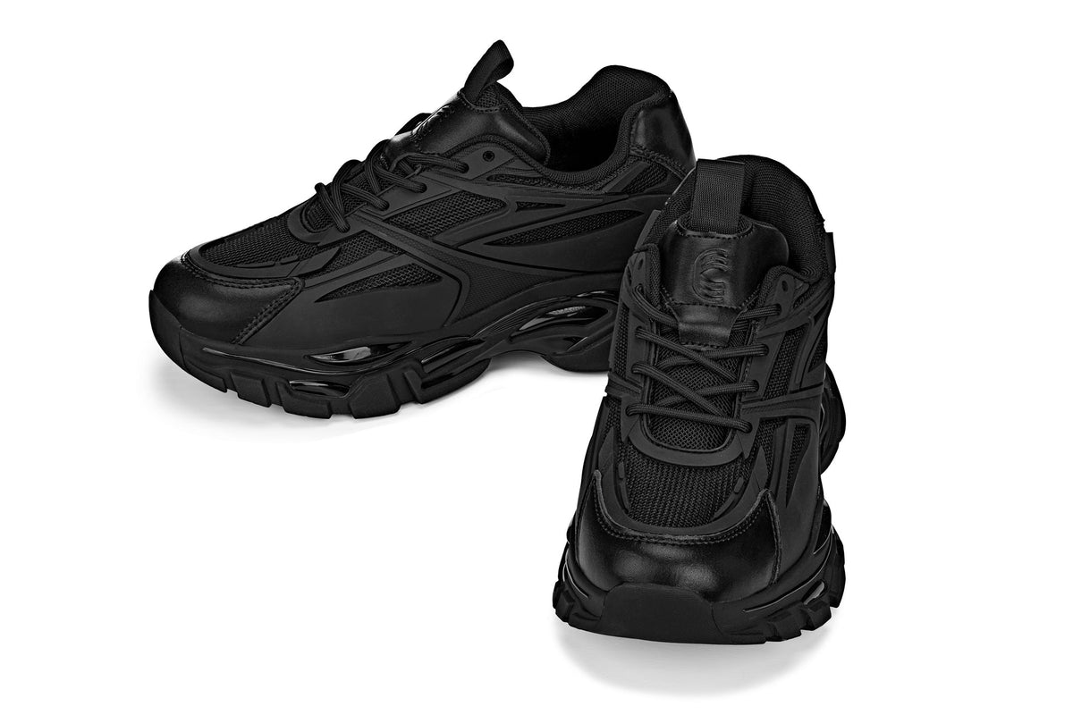CALTO S5282 2.6-Inch Taller Jet Black/Onyx Sole Chunky Sole Sporty Sneakers