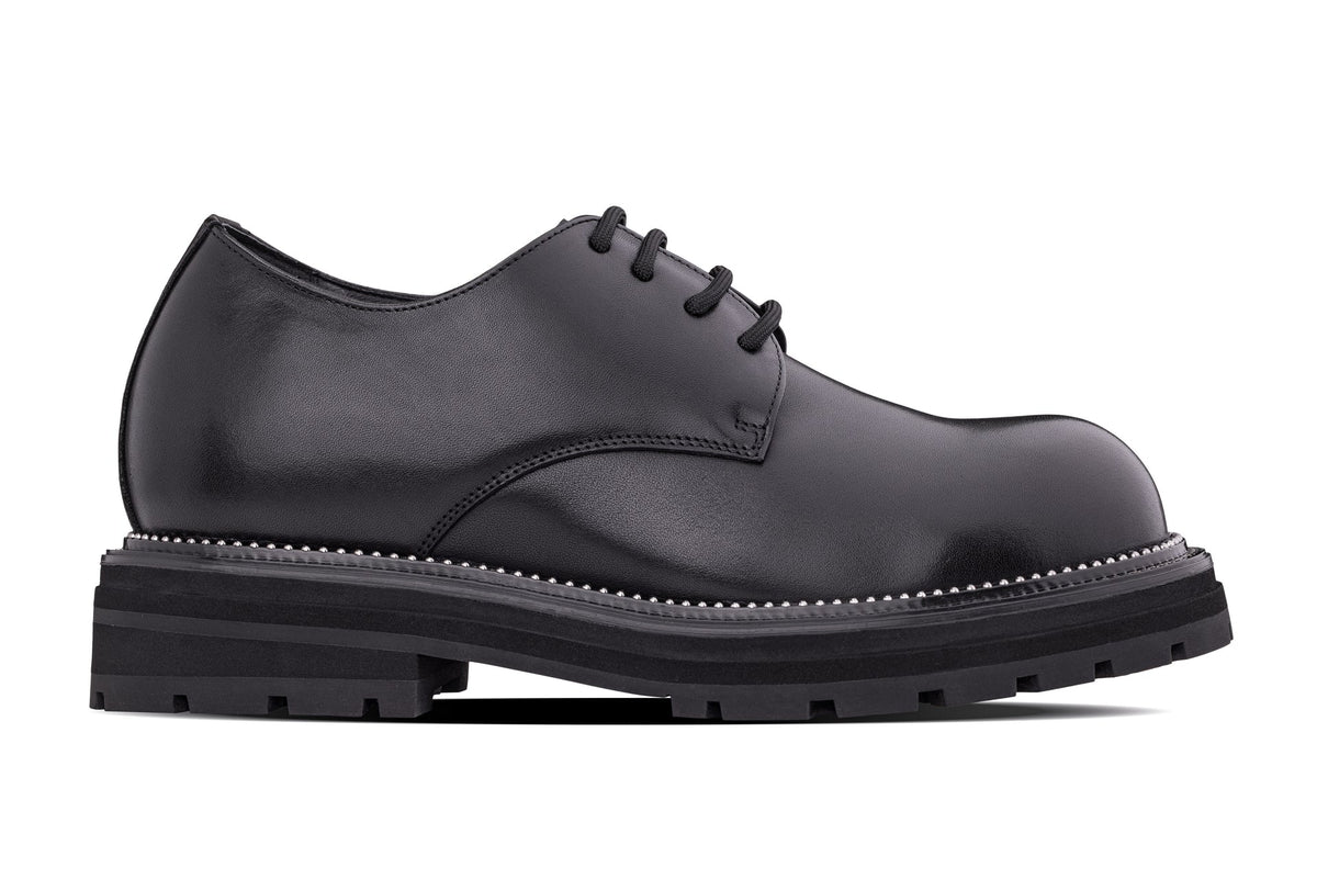 TOTO - W0981 - 3.3 Inches Taller (Black) - Low Top Chunky Sole Casual Derbies