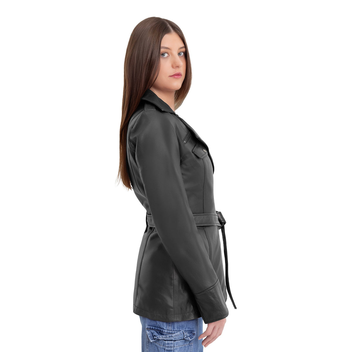 Juliette Women's Asymmetrical Leather Trench Coat