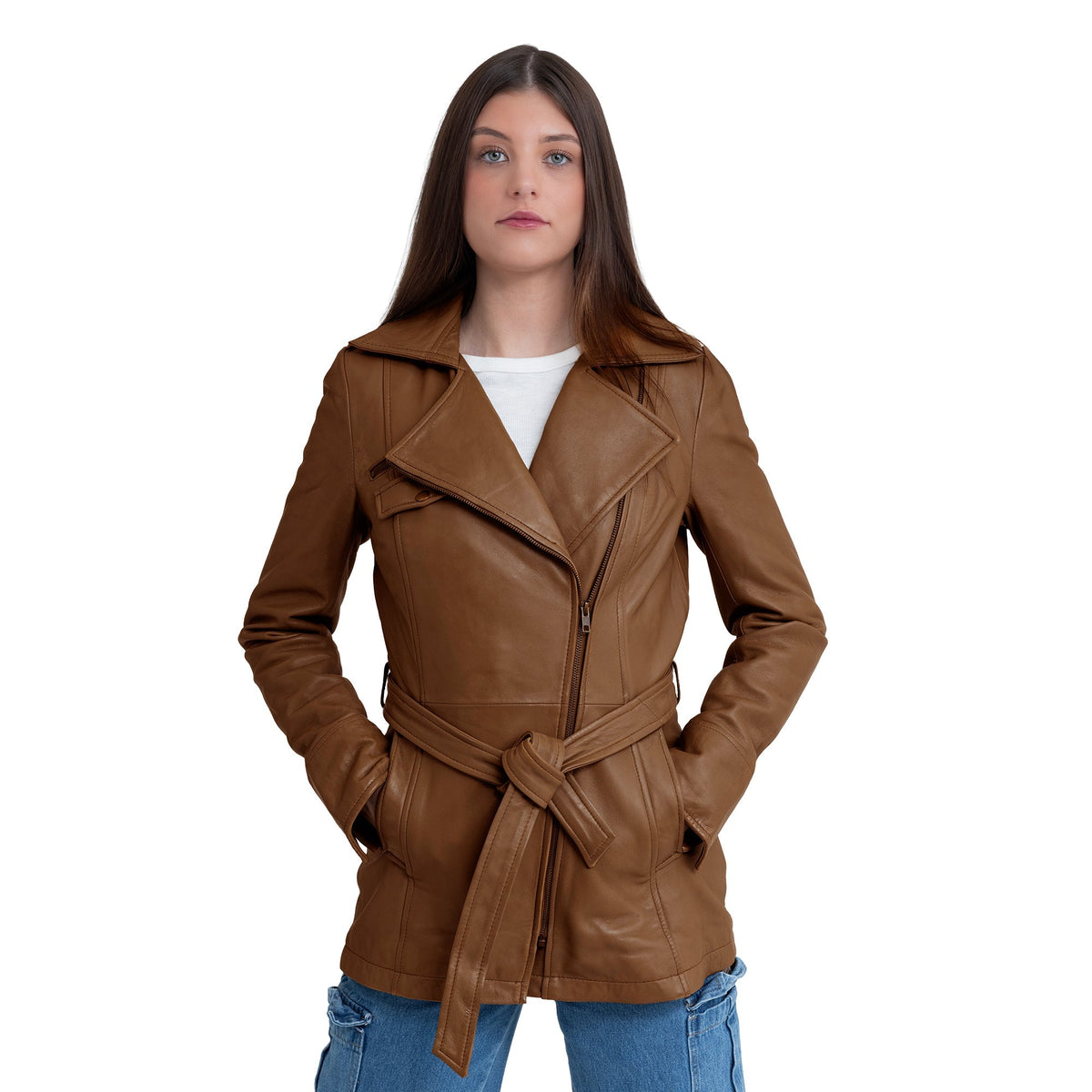 Juliette Women's Asymmetrical Leather Trench Coat