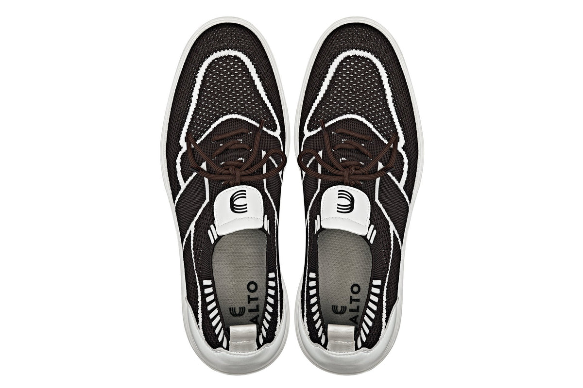 CALTO - X1342 - 2.8 Inches Taller (Mocha Brown/White) - Lace Up Casual Walker - Lightweight