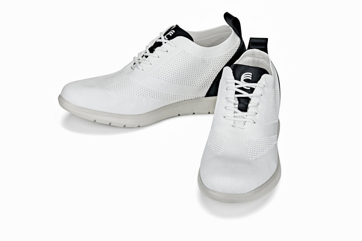 CALTO - X2212 - 2.4 Inches Taller (White/Black) - Lace Up Casual Walker - Lightweight