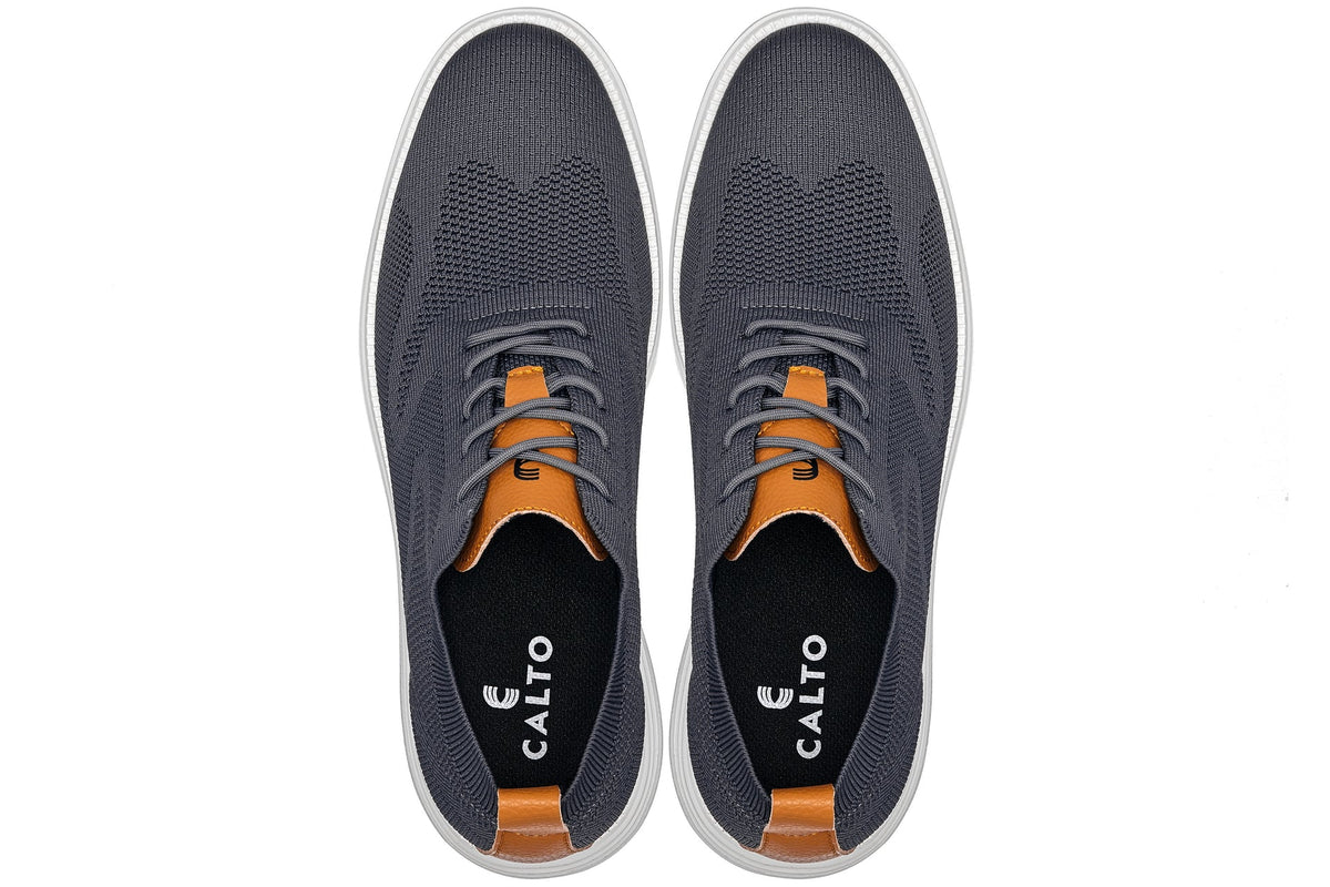 CALTO X2636 2.8-Inch Taller Iron Grey/Brown Lace-Up Casual Walker – Lightweight