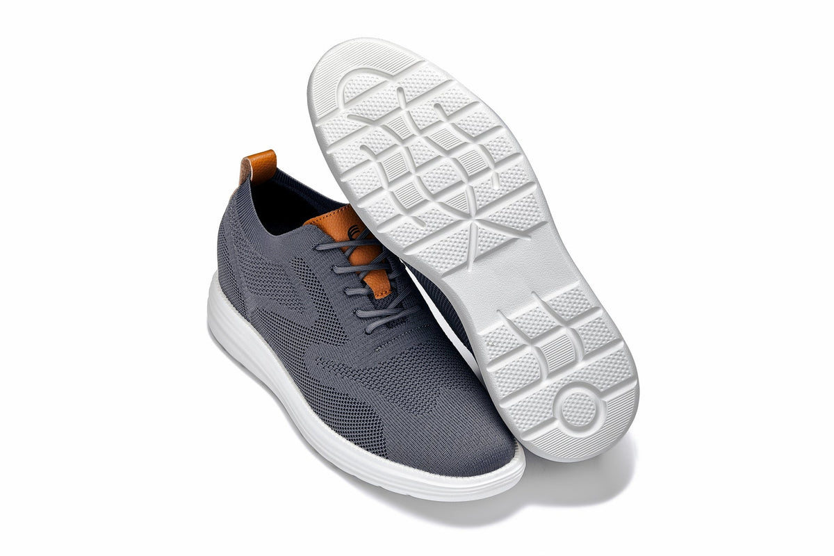 CALTO X2636 2.8-Inch Taller Iron Grey/Brown Lace-Up Casual Walker – Lightweight