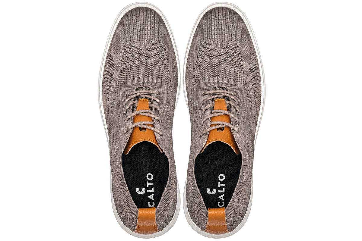 CALTO - X2638 - 2.8 Inches Taller (Khaki/Brown) - Lace Up Casual Walker - Lightweight