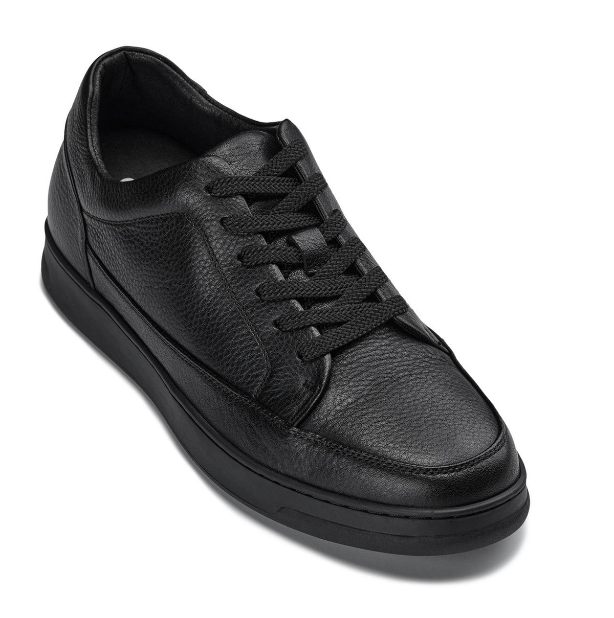 CALTO Y7111 2.6-Inch Taller Black Elevated Pebble Grain Leather Sneakers