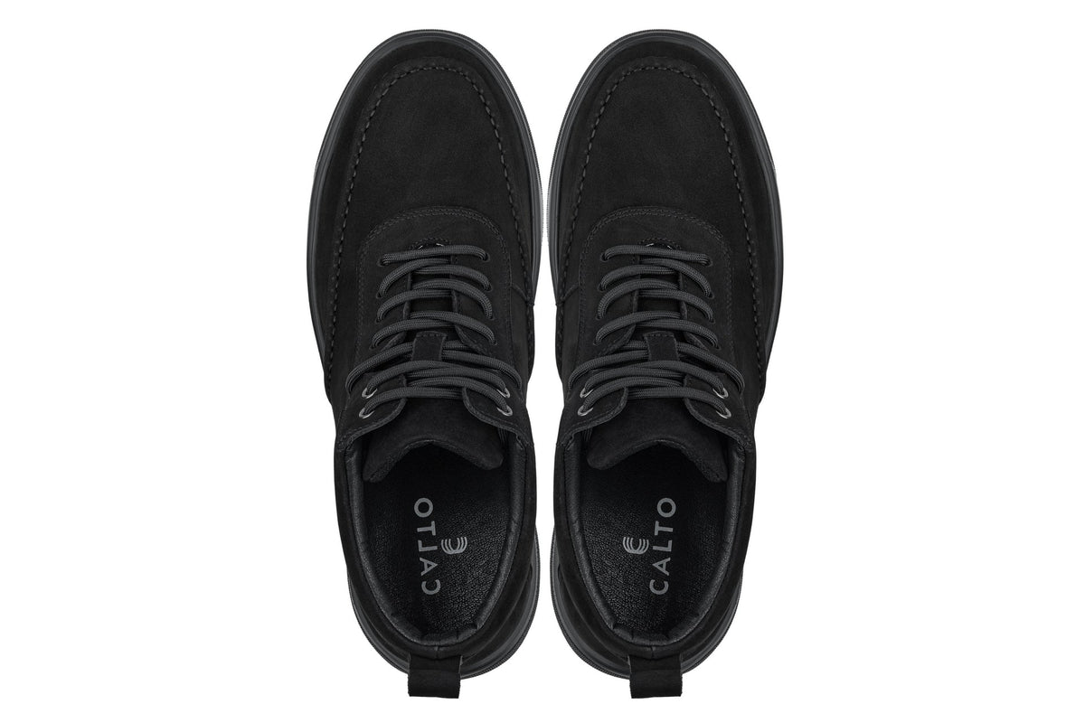 CALTO Y7113 2.8-Inch Taller Black Nubuck Suede Moc-Toe Sneak-Boots