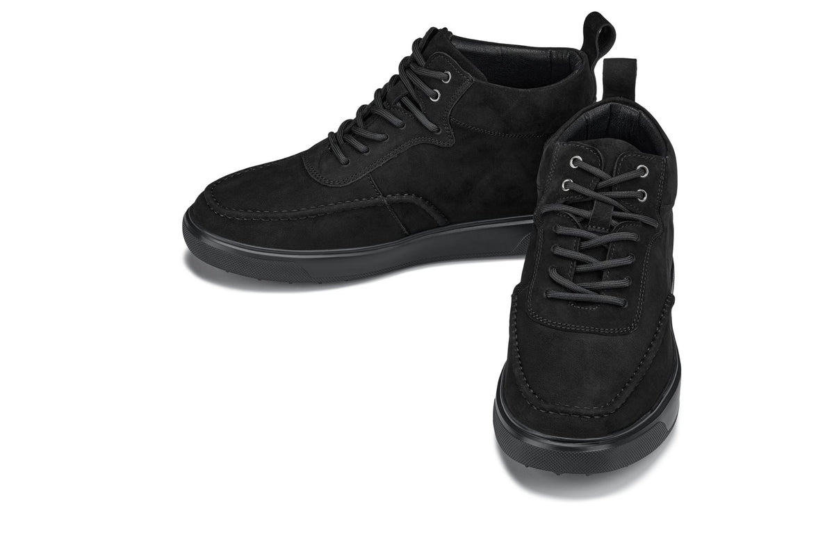 CALTO Y7113 2.8-Inch Taller Black Nubuck Suede Moc-Toe Sneak-Boots