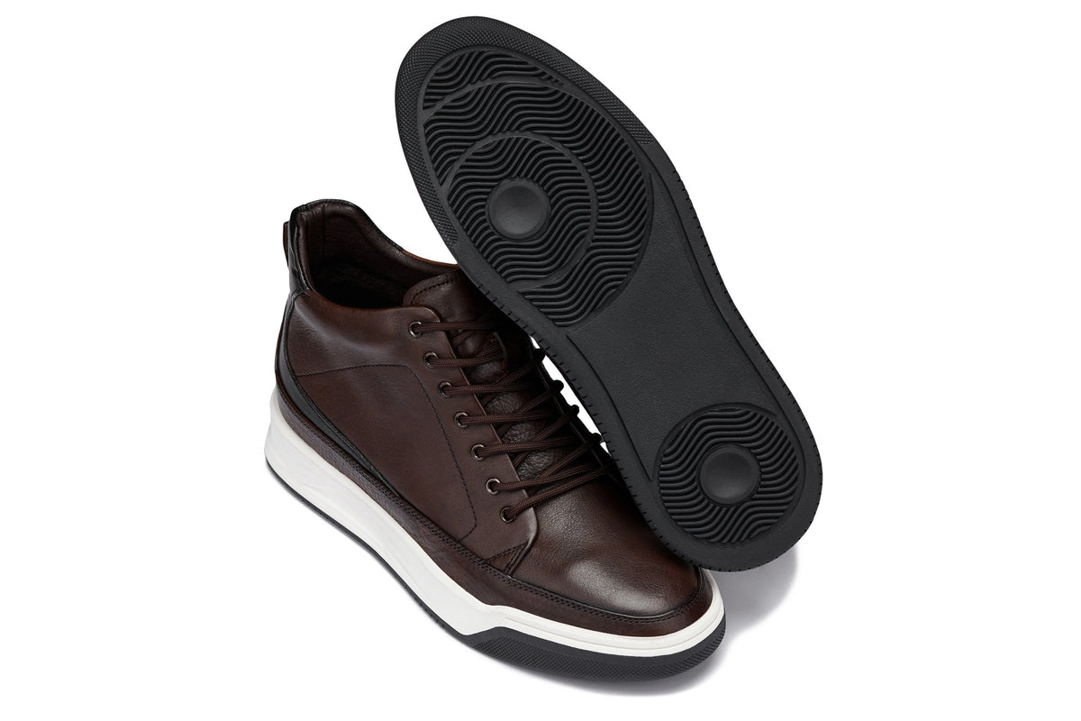 CALTO - Y7152 - 2.6 Inches Taller (Coffee Brown) - Leather Ankle Top Sneak-Boot