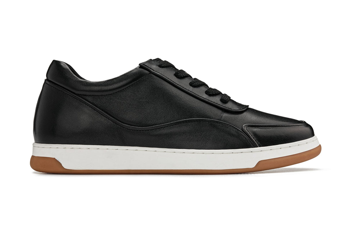 CALTO Y7885 2.6-Inch Taller Elevated Leather Sneakers (Black/White with Gum Sole)