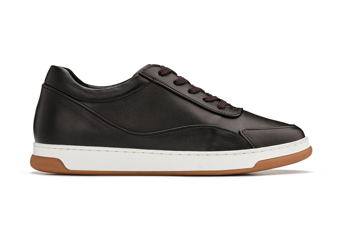 CALTO - Y7887 - 2.6 Inches Taller (Deep Espresso/White & Gum Sole) - Elevated Leather Sneakers