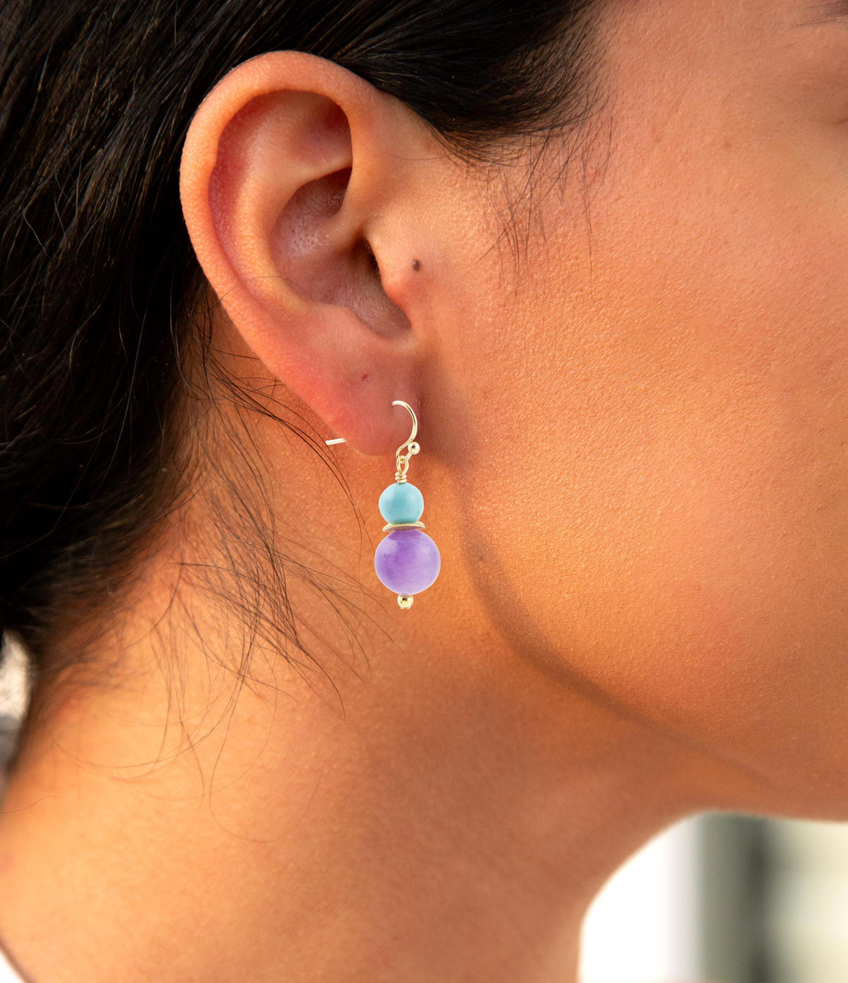 Aruba Purple Jade and Blue Magnesite Golden Drop Earrings