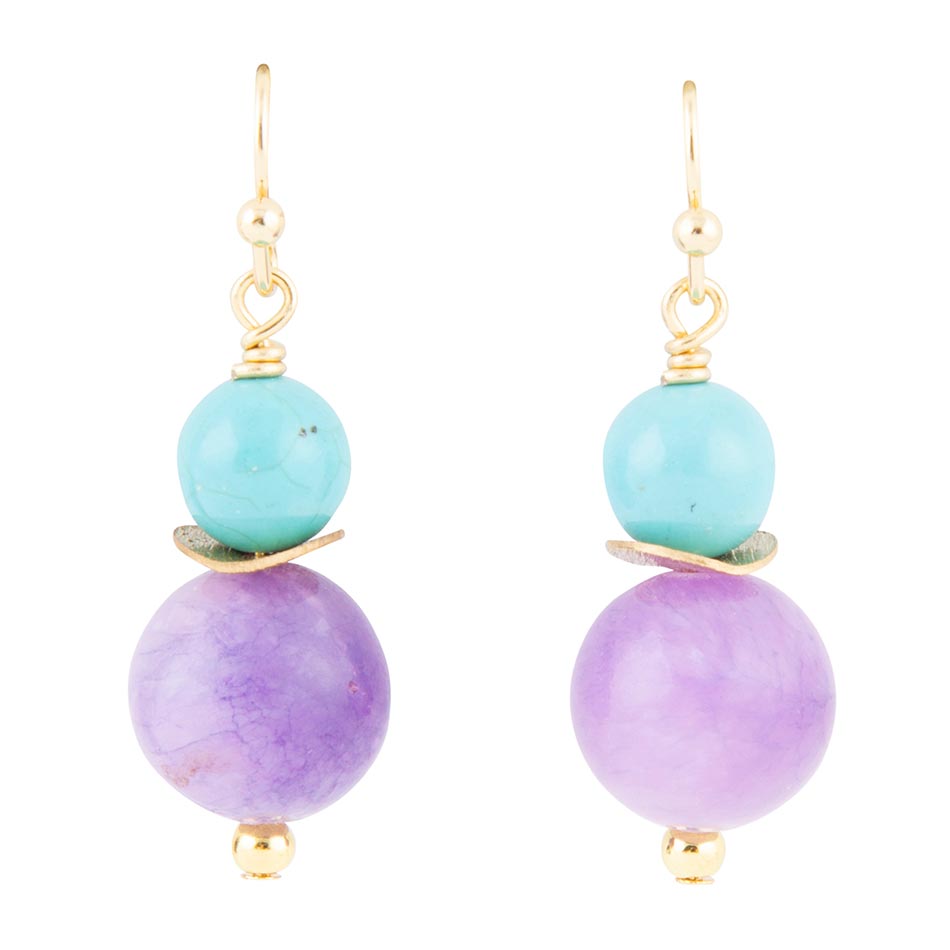 Aruba Purple Jade and Blue Magnesite Golden Drop Earrings