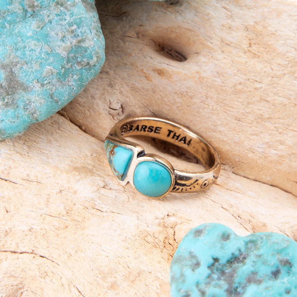 Blue Turquoise Shapes Golden Bronze Ring