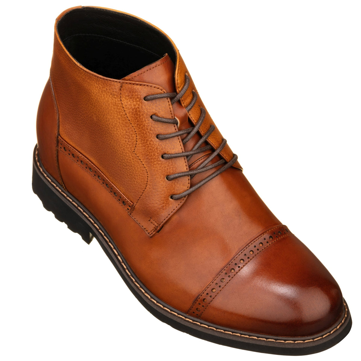 CALTO Y41085 Lace-Up Casual Boots – 3.2 Inch Height Increase (Brown)