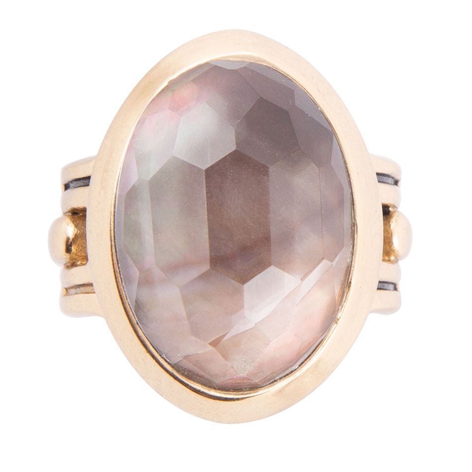 Etto Black Mother of Pearl Golden Dome Statement Ring