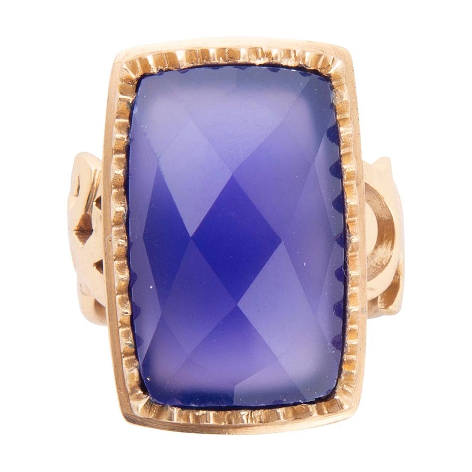 Filigreed Blue Agate Golden Bronze Statement Ring