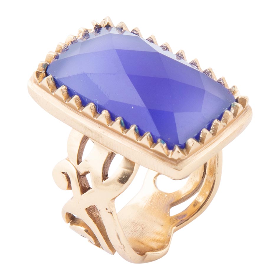 Filigreed Blue Agate Golden Bronze Statement Ring