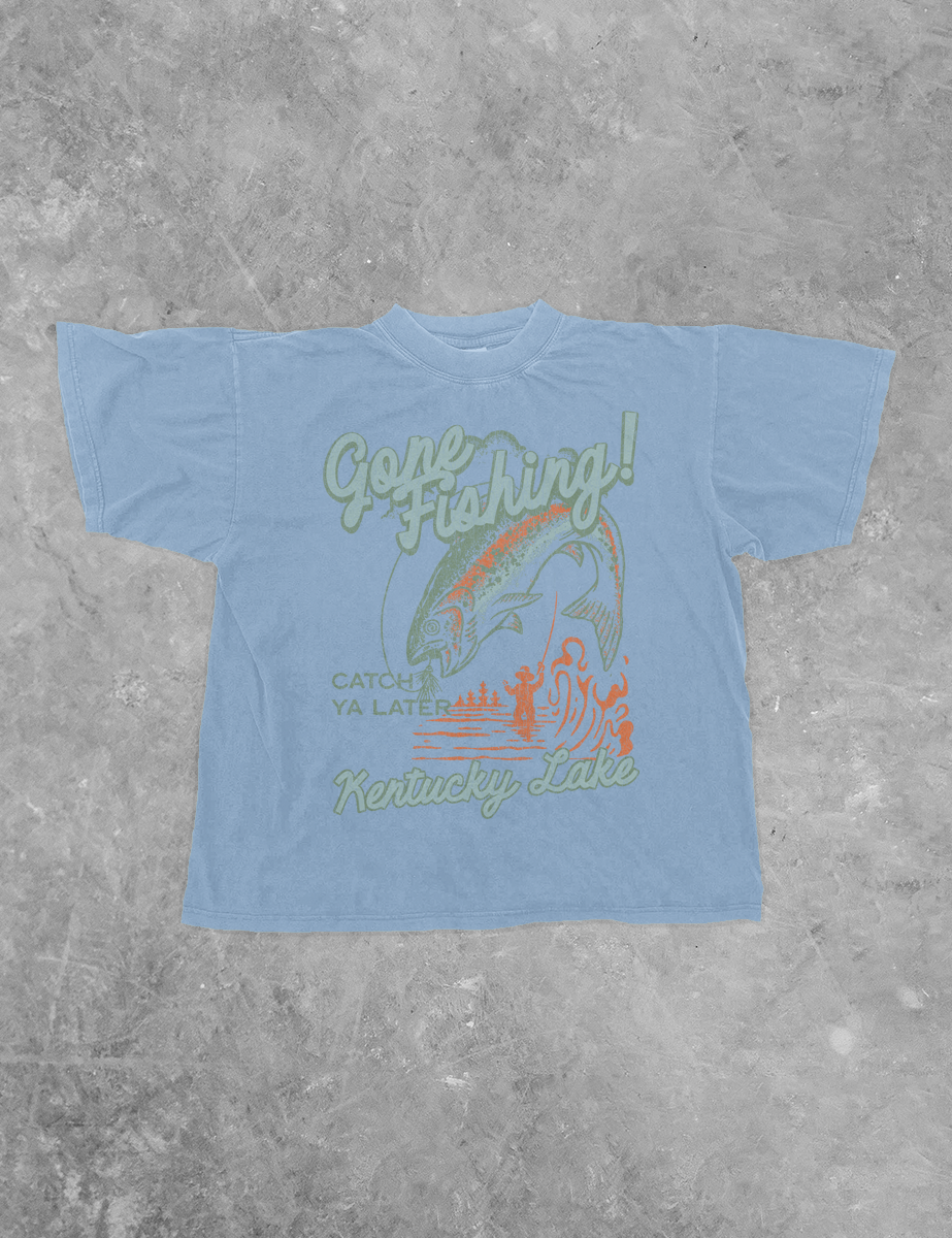 Underground Original Design: Gone Fishing!, KY Lake Boxy Cotton T-Shirt