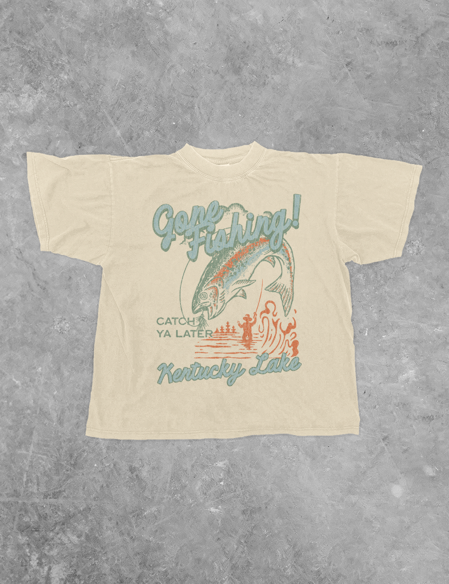 Underground Original Design: Gone Fishing!, KY Lake Boxy Cotton T-Shirt