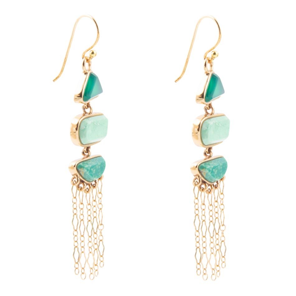 Green Multi-Stone Golden Drop Earrings