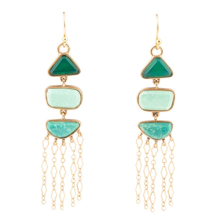 Green Multi-Stone Golden Drop Earrings