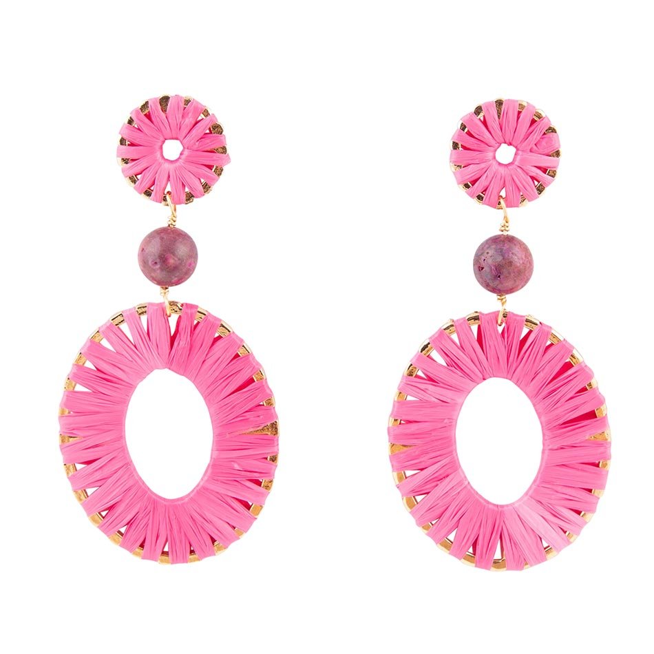 Pink Magenta Dreams Round Golden Earrings
