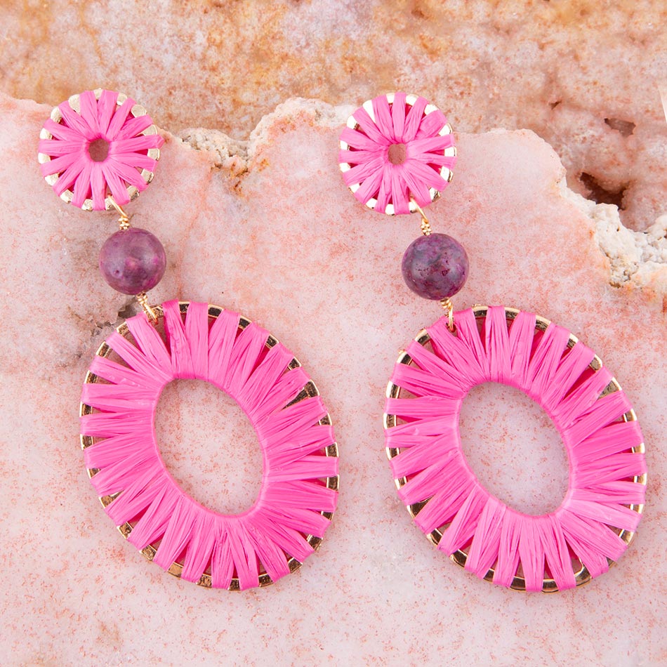 Pink Magenta Dreams Round Golden Earrings