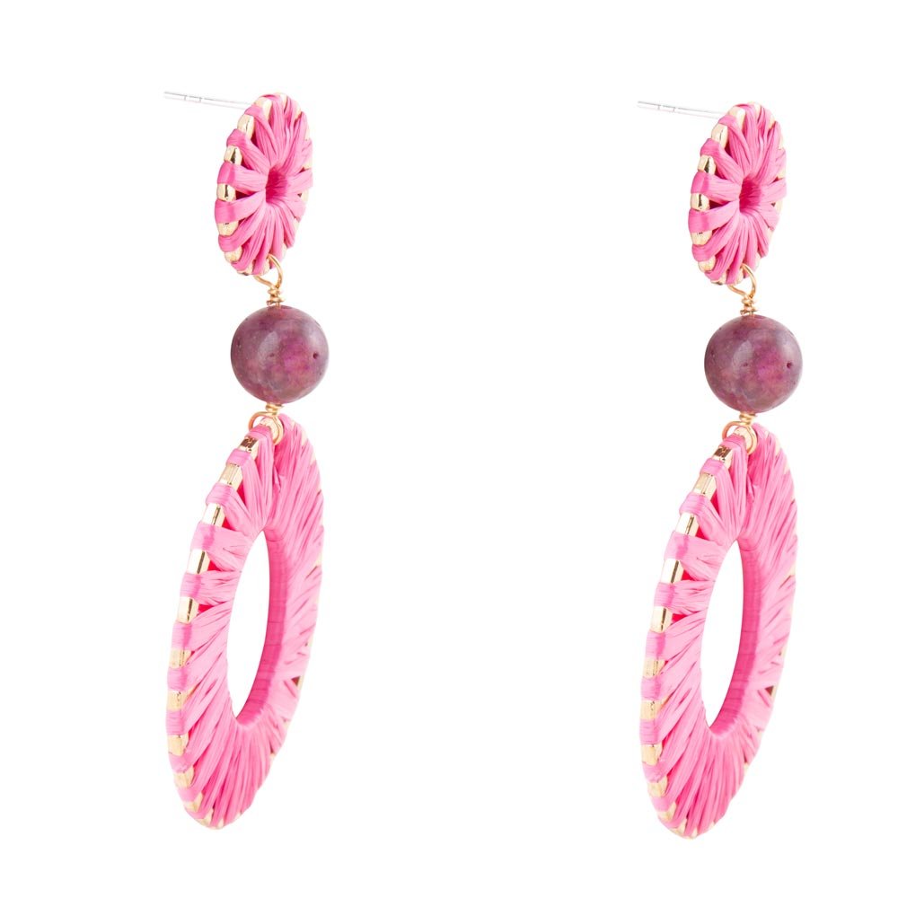 Pink Magenta Dreams Round Golden Earrings