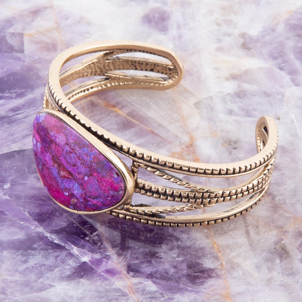 Purple Turquoise Golden Roped Cuff Bracelet
