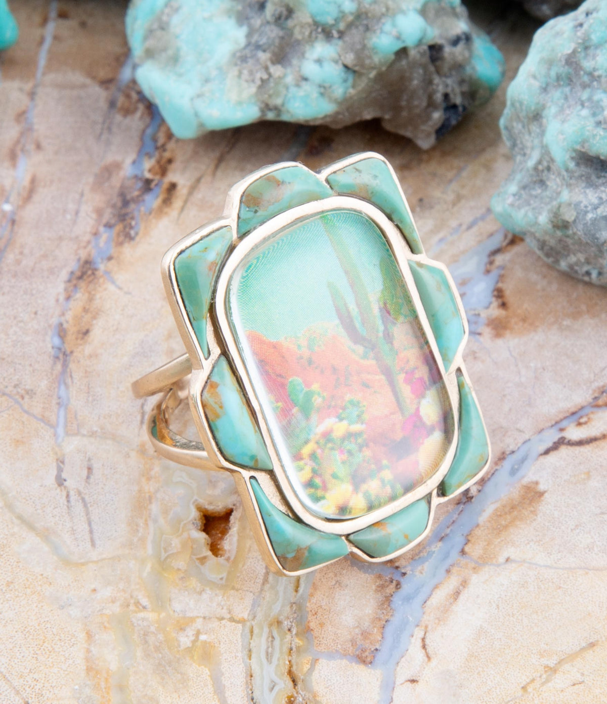 Scenic Desert Sedona Blue Turquoise Golden Bronze Ring