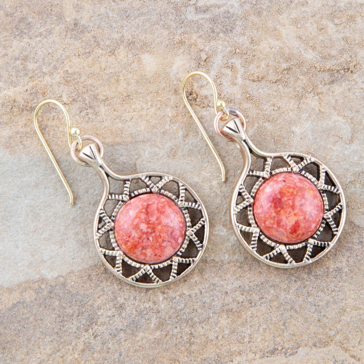 Sun Orange Sponge Coral Golden Bronze Drop Earrings