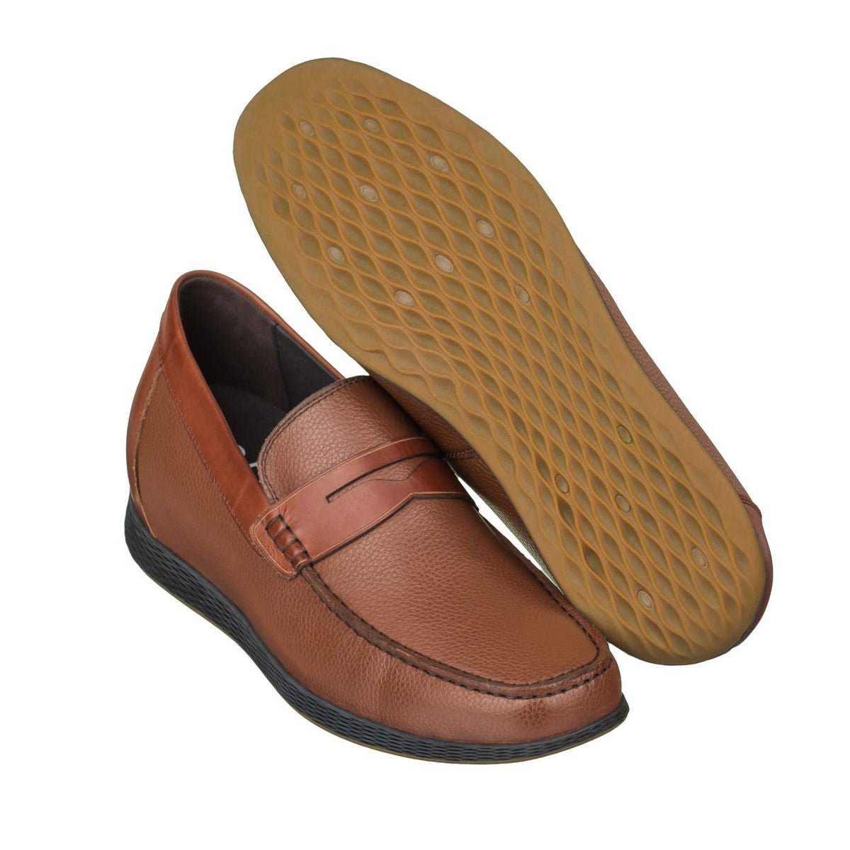 CALTO S1092 Brown Penny Loafers – 2.4 Inches Taller, Lightweight
