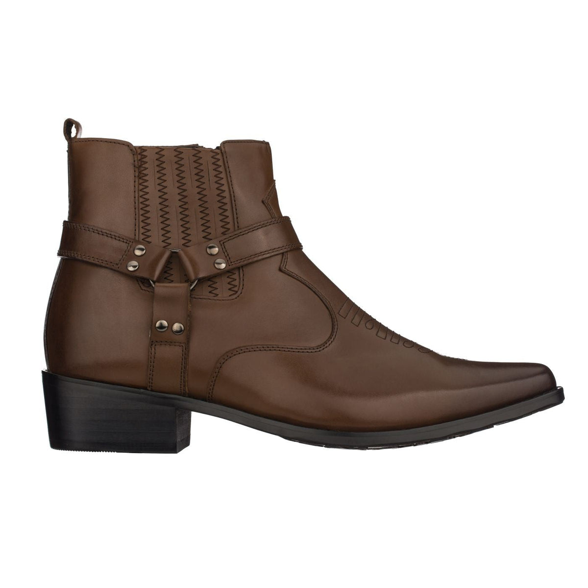 CALTO T8113 Zipper Boots – 3.3 Inch Height Increase (Dark Brown)