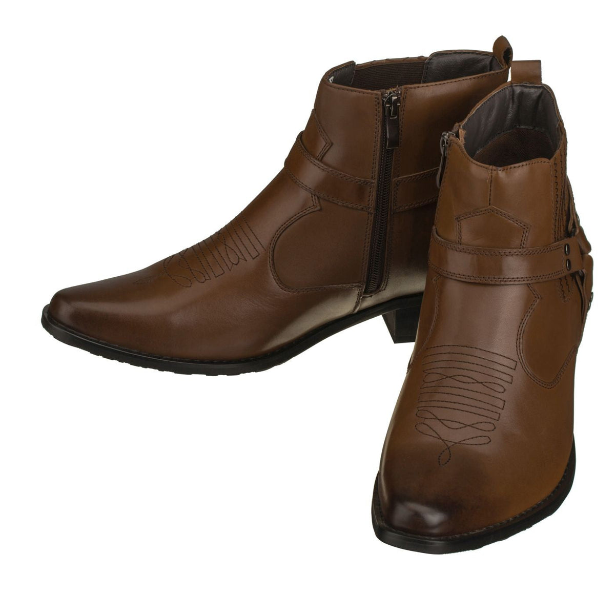 CALTO T8113 Zipper Boots – 3.3 Inch Height Increase (Dark Brown)