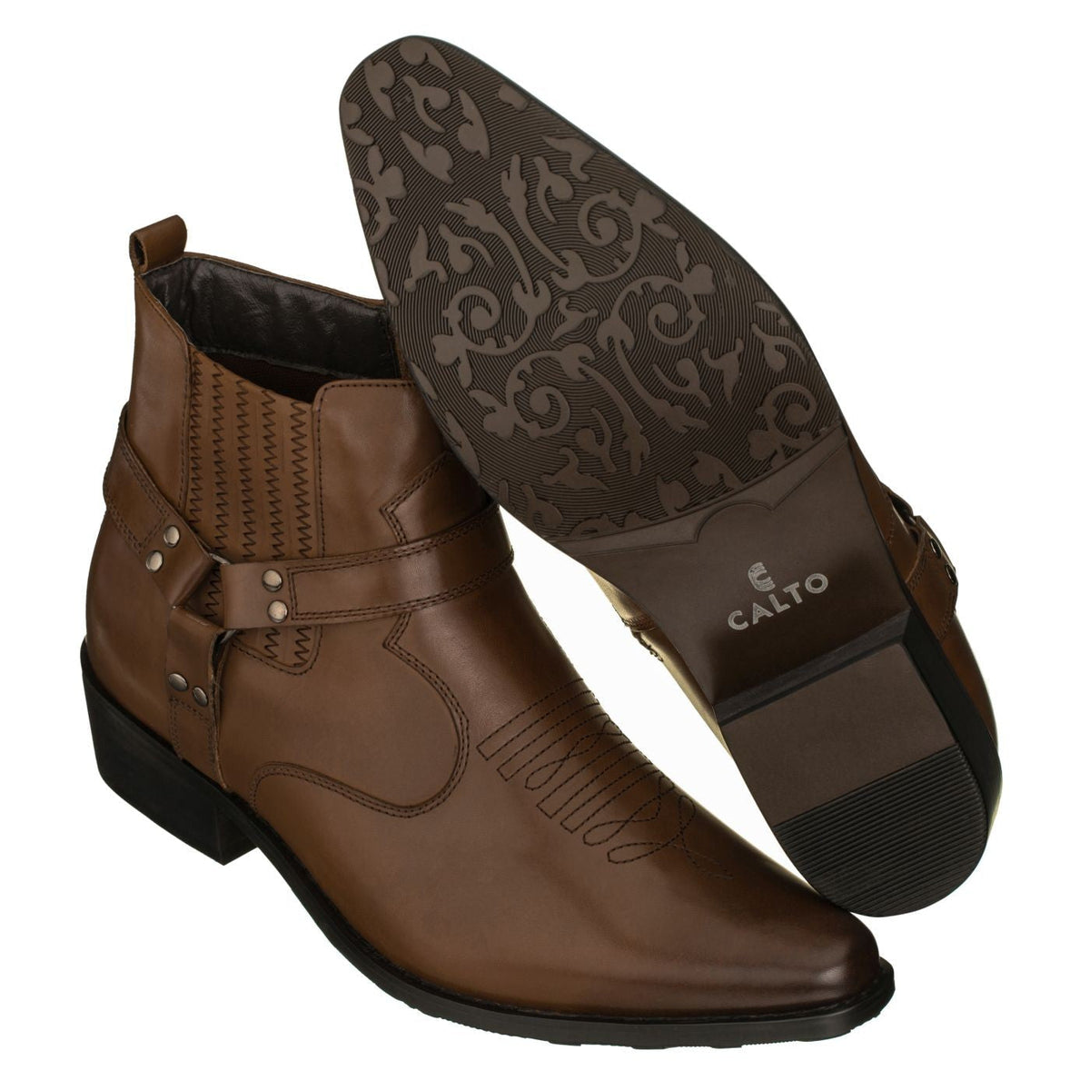 CALTO T8113 Zipper Boots – 3.3 Inch Height Increase (Dark Brown)