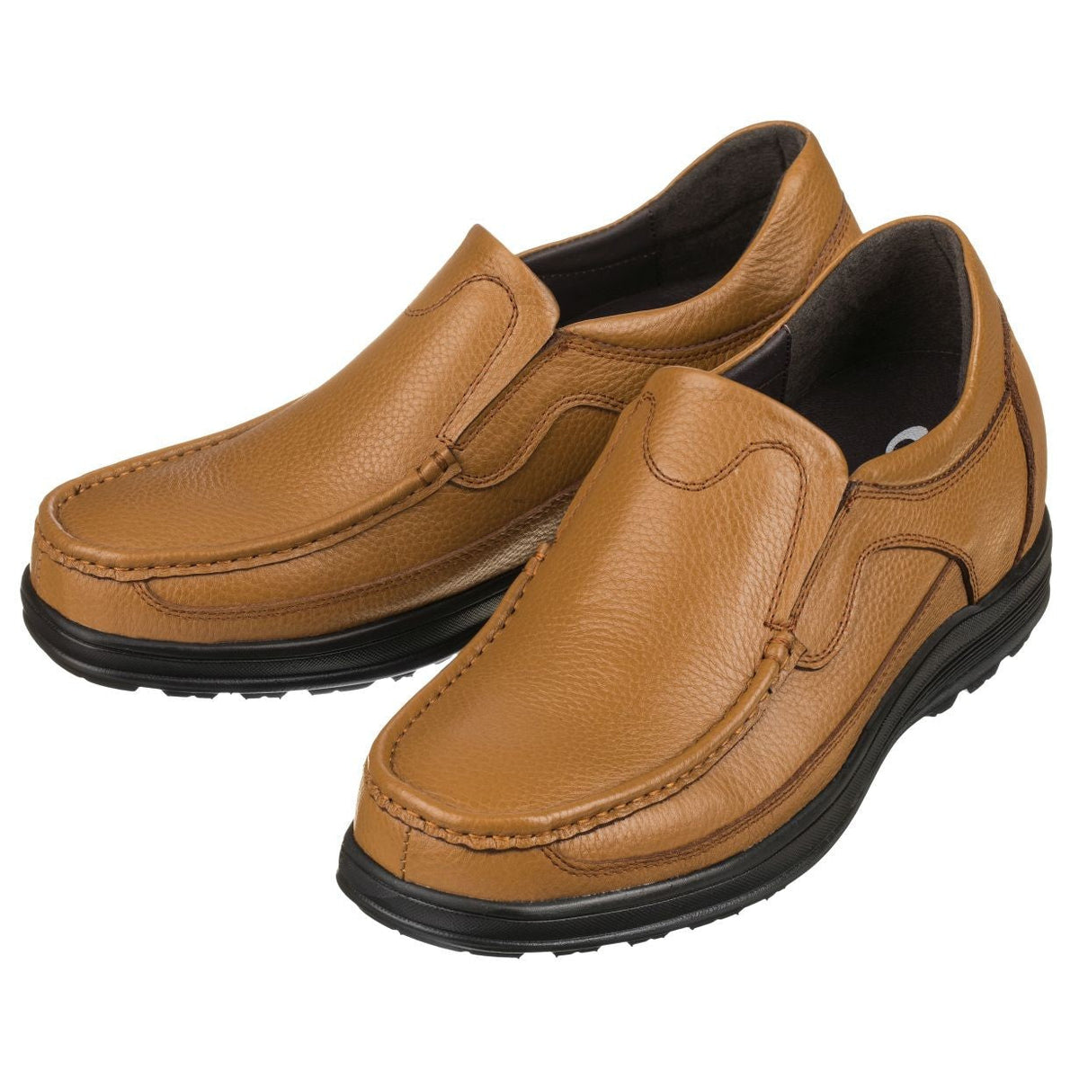 CALTO G1829 3.2-Inch Taller Lightweight Boat Loafers (Tan Brown)