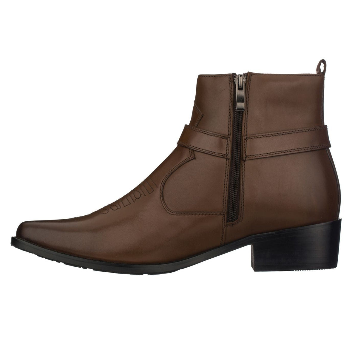 CALTO T8113 Zipper Boots – 3.3 Inch Height Increase (Dark Brown)