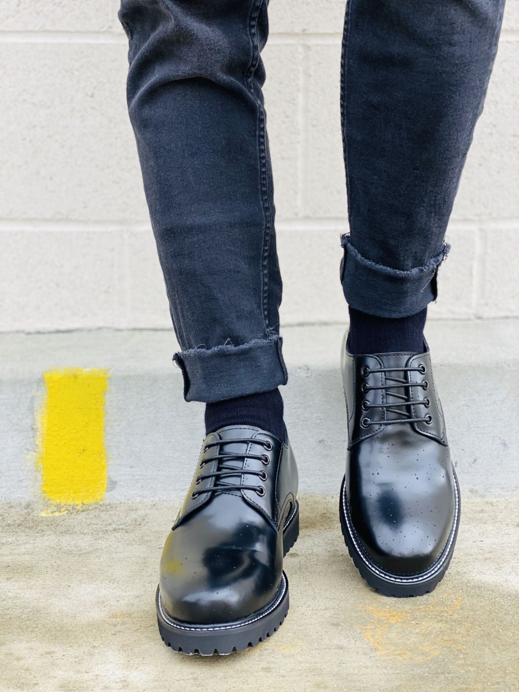 CALTO S9118 3-Inch Taller Black Leather Elevator Work Shoes