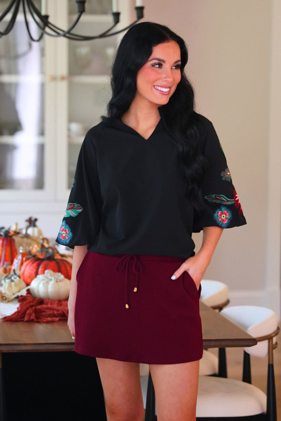 Well Loved Ribbed Skort - Burgundy