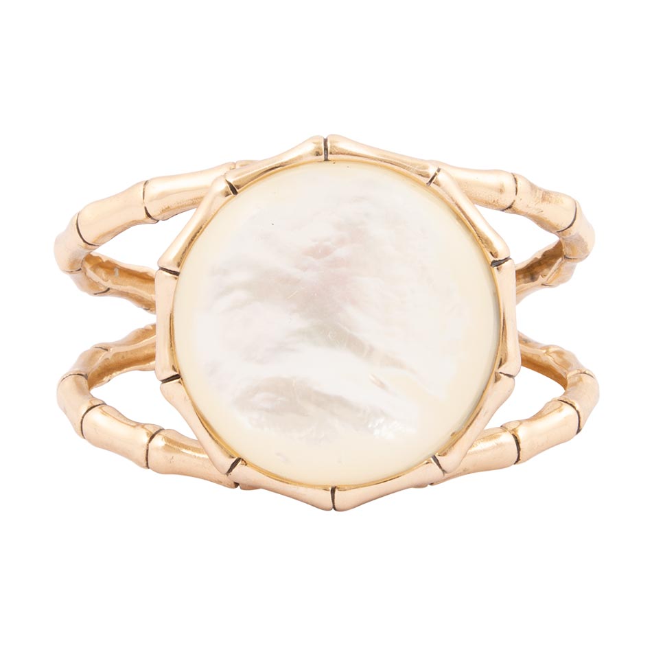 White Mother of Pearl Golden Bamboo Cuff Bracelet